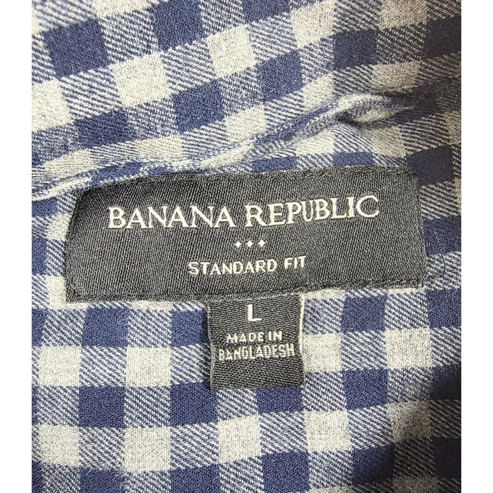 Banana Republic Standard Fit‎ Blue Gingham Chest Pocket L/S Shirt Men's Size L
